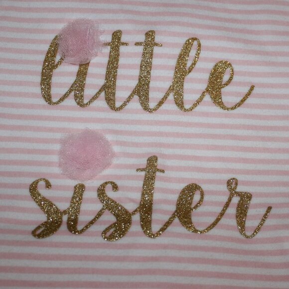 Mud Pie Pink and White Striped "Little Sister" Bodysuit with Tulle Ruffle 6 M - Picture 3 of 7